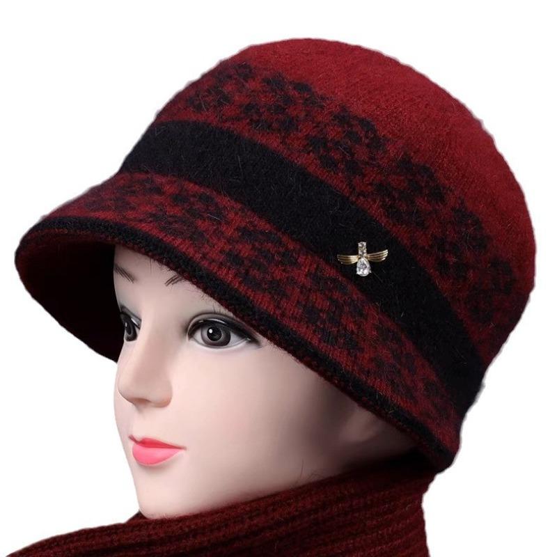 Winter new hat female old lady outdoor cold proof velvet warm big brim knitted wool hat