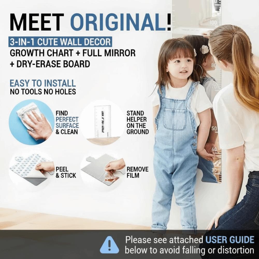 Firm Secure Paste Puzzle Mirror Growth Chart Foldable Design Height Measurement Tool  For Wall