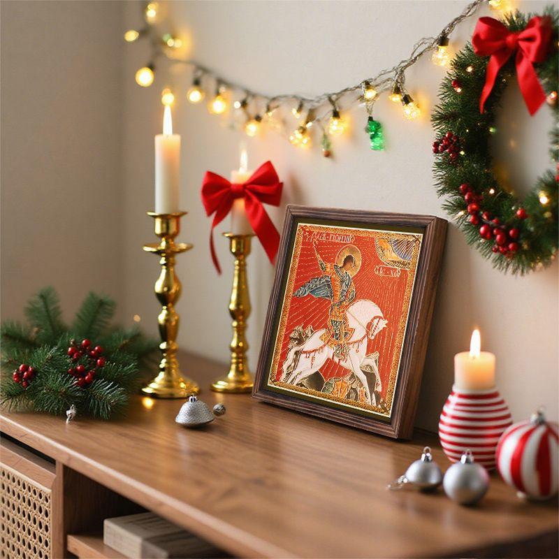 Pintura decorativa de iconos ortodoxos, Icono consagrado "San. Jorge el Victorioso a caballo",Pintura con marco,Arte Cristiano para Pared,20cm*20cm,regalo