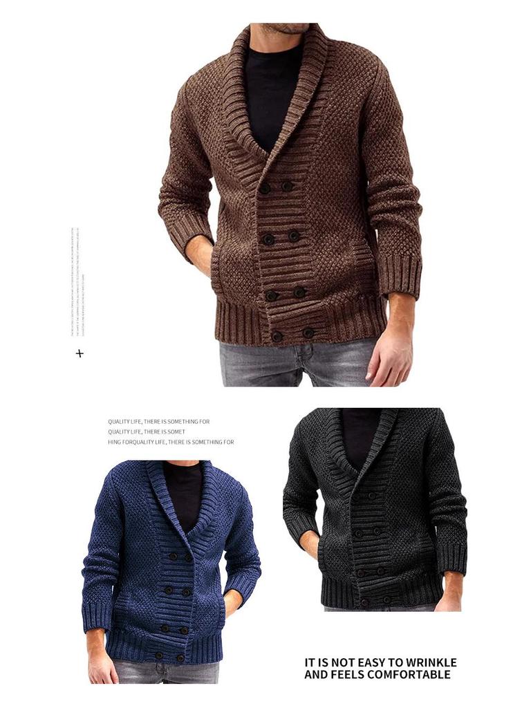 Men's Long Sleeve Solid Color Knitwear - Autumn/Winter Fashion, Comfortable Lapel Design.