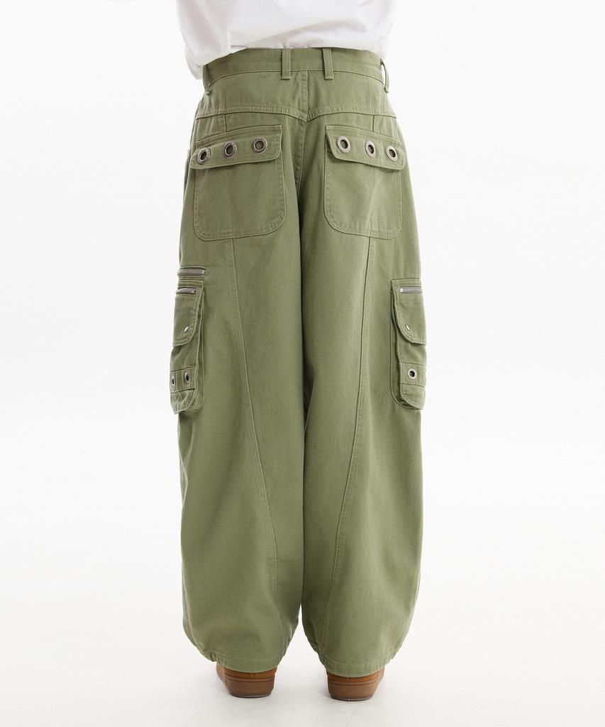 HOODHOOD Eyelet Cargo Pants Khaki