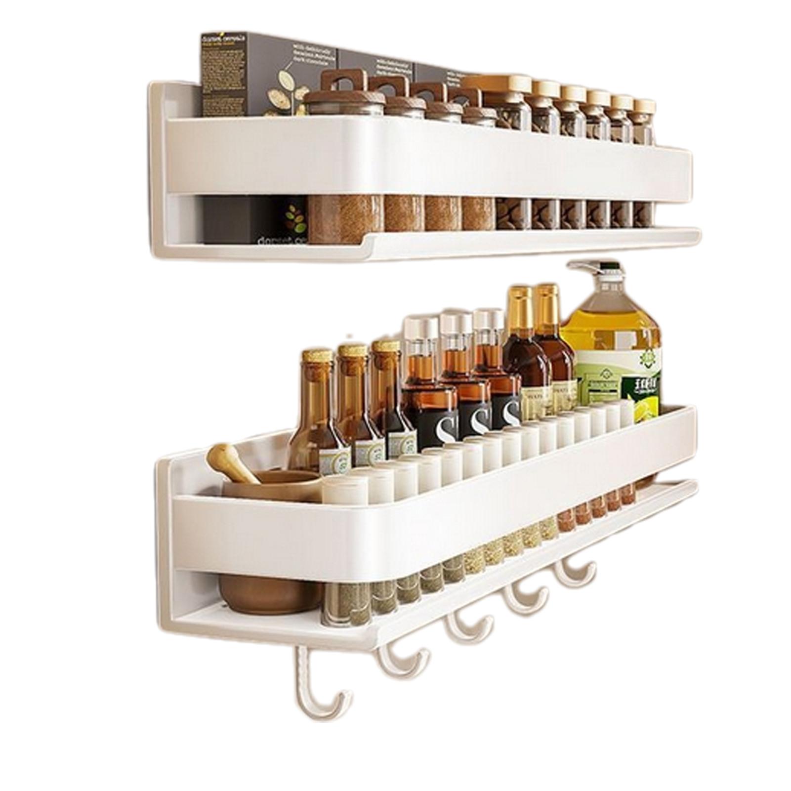 

2PCS No Punch Spice Rack Wall Mounted Kitchen Spice Organizer with Hook Rod Seasoning Rack Spice Shelf Bathroom Kitchen Shelf білий