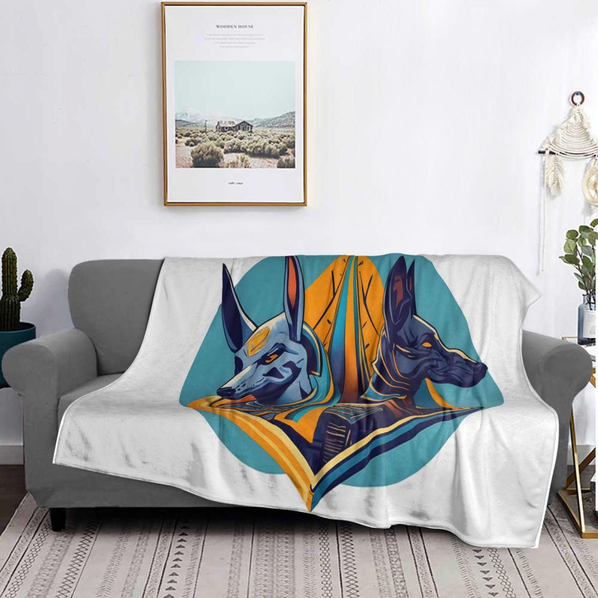 Ancient Egypt God Anubis Egyptian Pharaoh Blanket Soft Warm Flannel Throw Blanket Bedding for Bed Living Room Picnic Travel Home 75X95CM