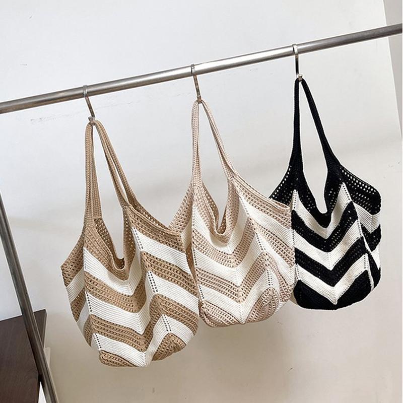 Women's Roomy Woven Net Backpack, Perfect for Summer Vacations, Casual Knitted Hollow-out Shoulder Bag KTB