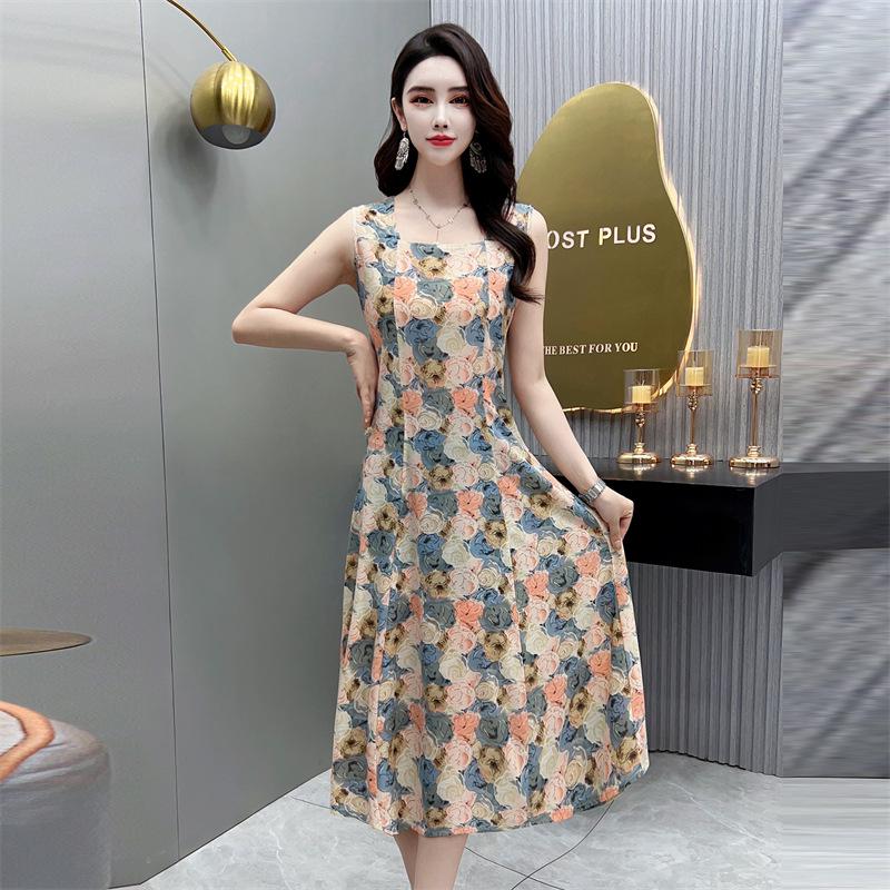 

2024 Благородное летнее платье без рукавов на тонких бретелях из ледяного шелка для женщин 2XL