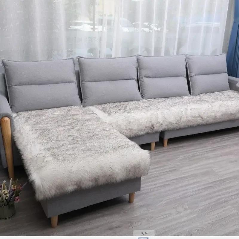Nytt Sofatrekk Fullt Trekk Vinter Imiteret Ull Pute Lang Plysj Vindu Fortykket Europeisk Sklisikkert Sofamatte