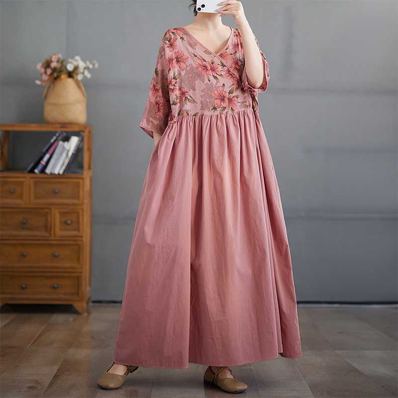 Summer V-neck Dress Plus-size Long Dress