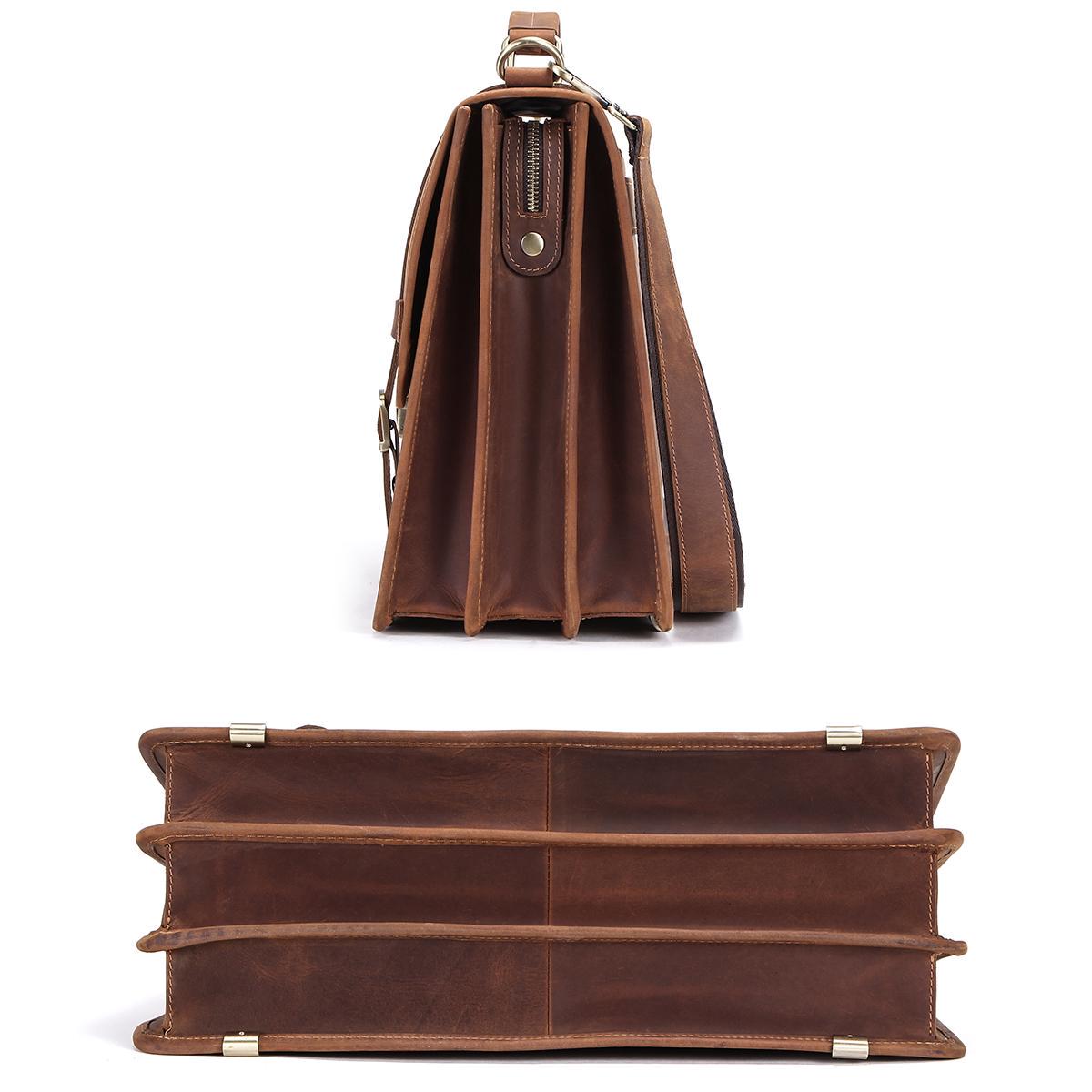 CONTACT S мужской вместительный портфель из натуральной кожи в классическом стиле кофейный — фото 5