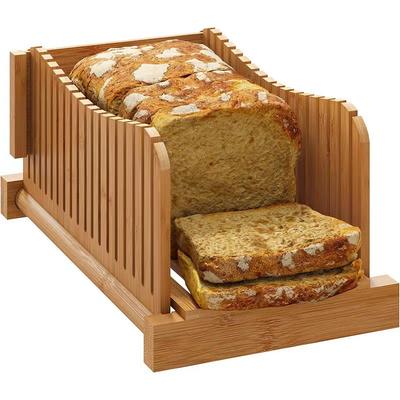 Foldable Bamboo Bread Slicer Adjustable Thickness with Crumb Tray Kitchen Baking Tool