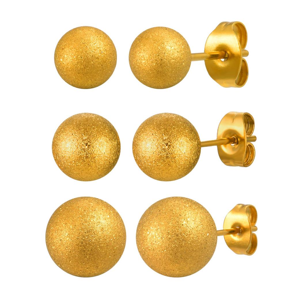 Minimalist Matte Round Bead Stud Earrings for Women,Gold Color Stainless Steel Earrings,Fashion Jewelry Gifts