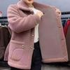 Winter Fleece Coat Thickened Single-breasted with Side Pockets Turn-down Collar Coldproof Solid Color Long Sleeves Outwear Jacket