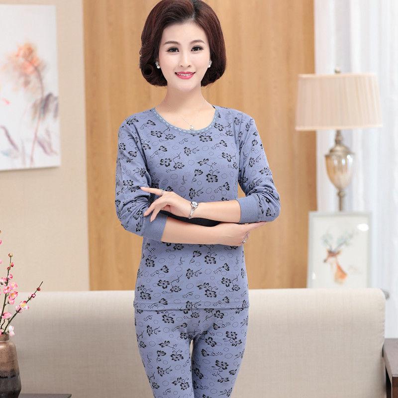 Women's Plus Size Cotton Warm Long Johns Set - Autumn Grandma Style
