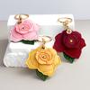 3D Rose Rose Flower Bag Keychain PU Leather Entrance Guard Card Holder Bag Hanging Ornament  Travel