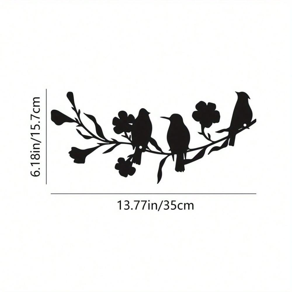 1 Piece Leaf Flower Metal Bird Wall Art Sculpture, Wrought Iron Decor for Living Room, Bedroom, Study, Outdoor Patio Wall