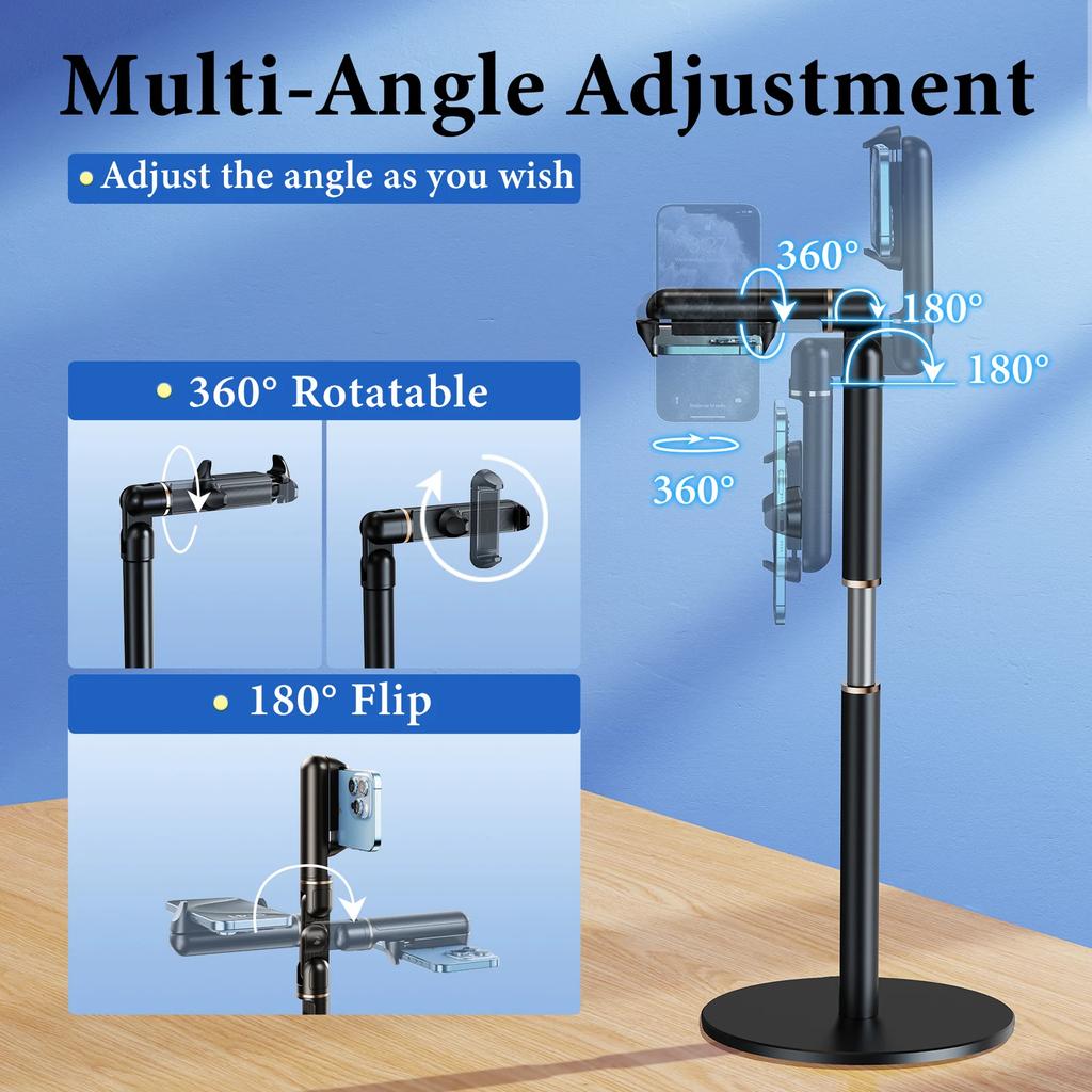 Eary Phone Holder Mount For Desktop With 360 Rotatable 180 Flip Multi-Angle Adjustable Stand Fit For Recording Working Studying