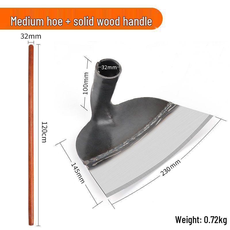 Dual-Use Agricultural Tool: Manganese Steel Hoe Blade with Solid Wood Handle for Tilling and Soil Loosening