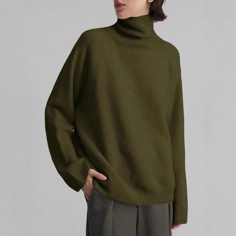 

Thickened pullover knitted sweater autumn and winter loose turtleneck solid color sweater women S армия зеленый