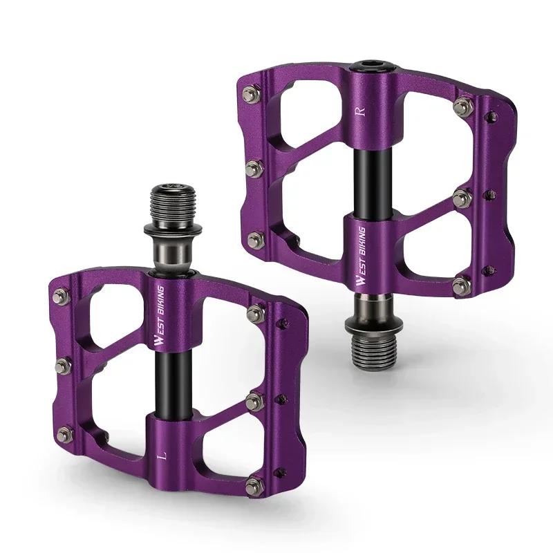 

WEST BIKING Road Bike Ultralight Pedals CNC Aluminum Alloy MTB 3 Bearings Anti-Slip Compact Cycling Flat Pedals Bicycle Parts фіолетовий