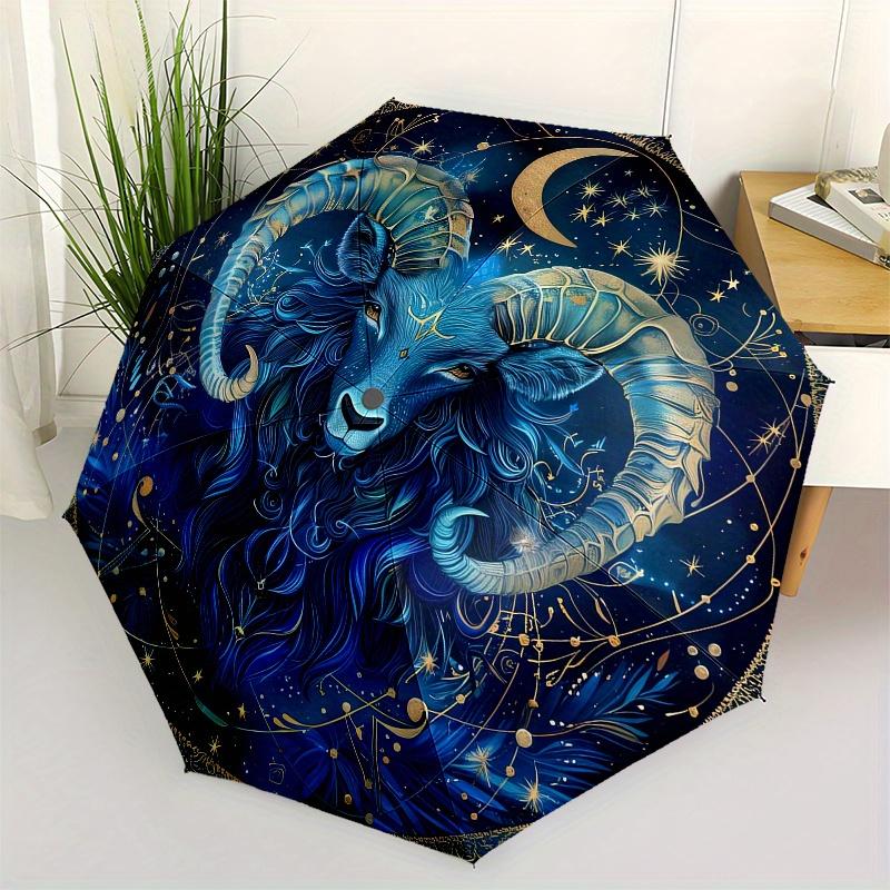 

Ram, Zodiac Theme 8 Bone Hand Automatic Folding Fashion umbrella, Compact and Portable Design, A Perfect Gift for Birthday, Christmas or Bus