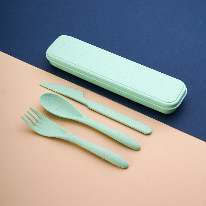 Wheat Straw Reusable Cutlery Set With Knife Fork Spoon And Storage Case Perfect For Office Lunch Outdoor Camping Picnic Travel