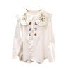 Women's Plus Size Embroidered Lace Doll Collar Long Sleeve Shirt - Spring/Autumn Fashionable Student Style