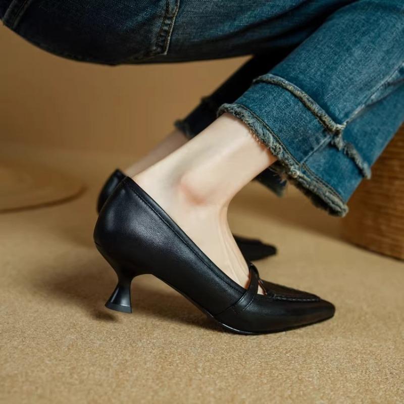 Temperament Fine Heel Single Shoes Spring New Pointed Toe Shallow Mouth One Belt Non-slip Wear-resistant High Heels