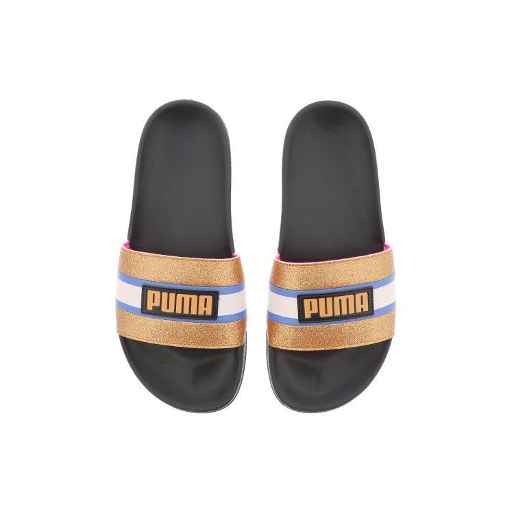 Puma Leadcat Ftr 90S Pop Comfortable Quick-Dry Slide Sandals Women Footwear Black Gold 372624-01