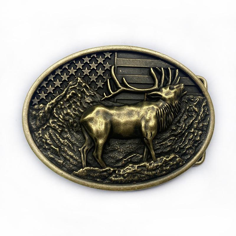 Reindeer Flag Denim Leather Belt Buckle - Hip Hop Retro Style