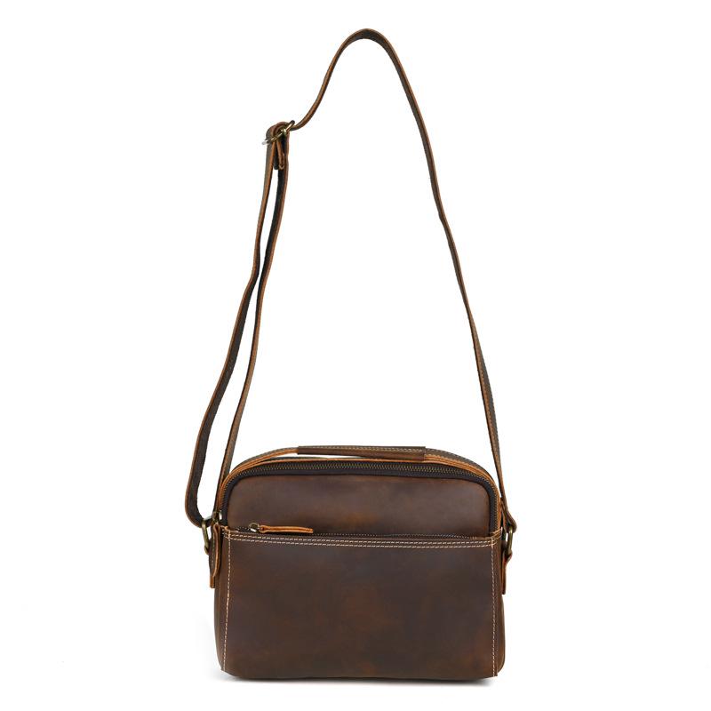Retro Genuine Leather Men's Messenger Bag - Crazy Horse Sport Crossbody Shoulder Bag