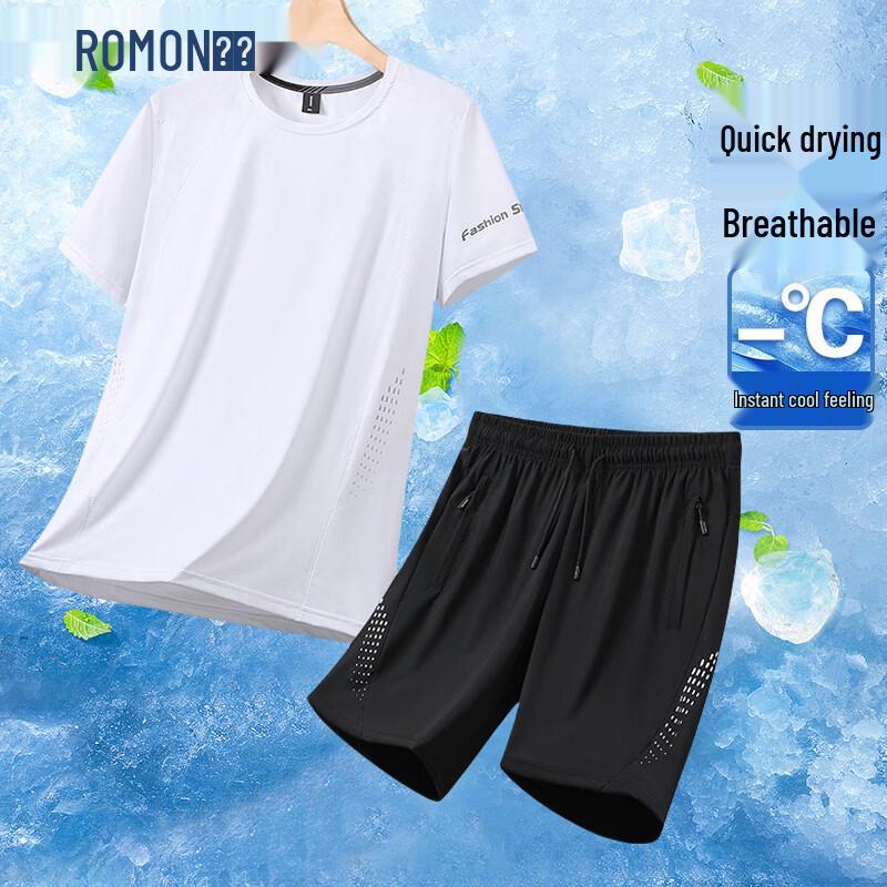 ROMON Men's Ice Silk Quick-Dry Sport Two-Piece Set
