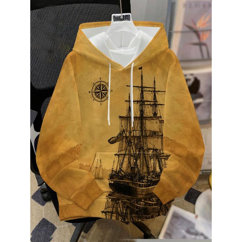 Mens Hooded Sweatshirt Soccer Print Breathable Loose Fit Casual Wear