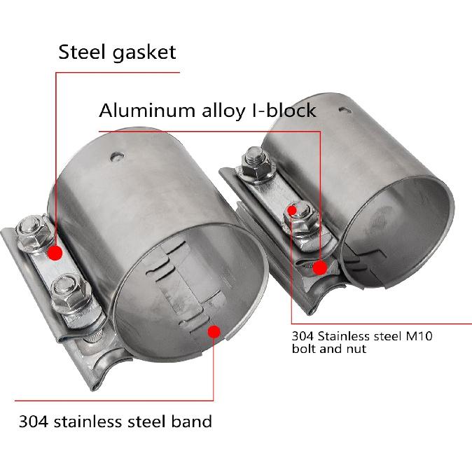 3 Inch Exhaust Clamp Butt Joint Band Clamp Sleeve Coupler 304 Stainless Steel