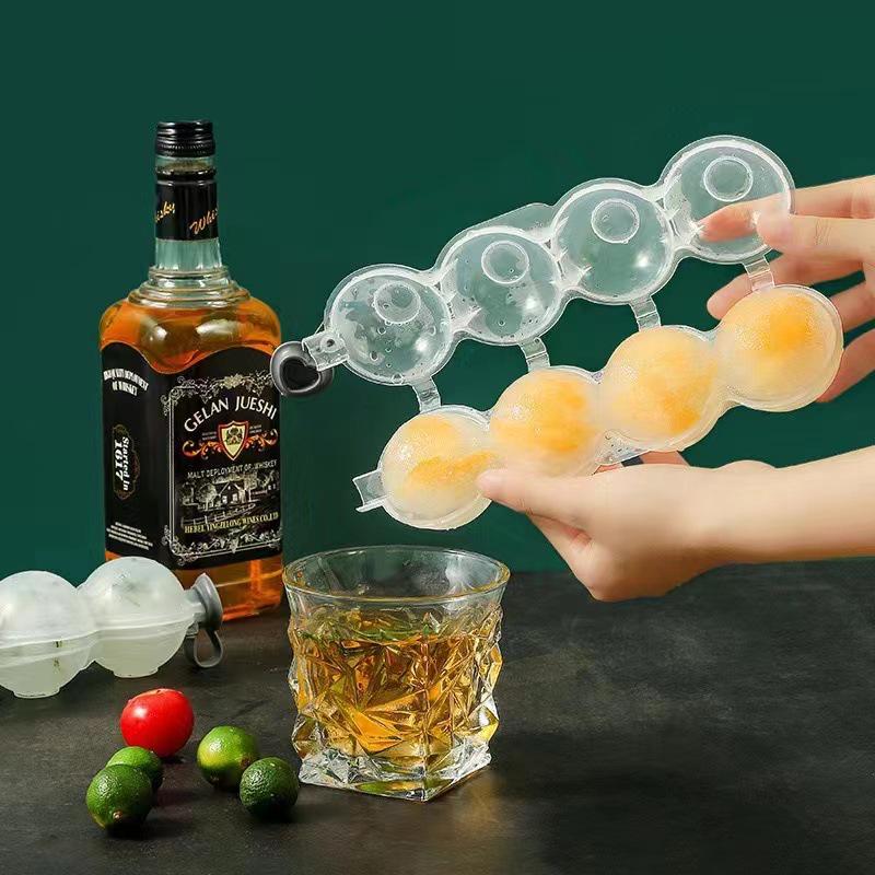 New Four-Cavity Ice Ball Mold: Quick-Freeze, Easy-Release, Perfect for Whiskey