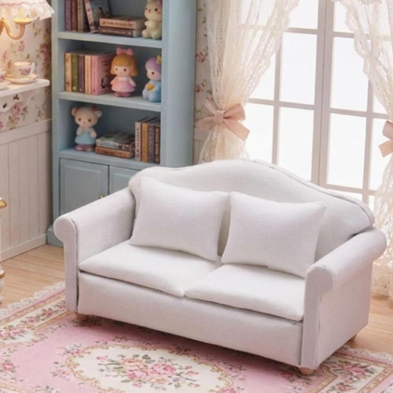 1:12 Miniature Sofa Model Figurine For Doll House With Wooden Frame And Soft Fabric Cover For Realistic Scene Decoration