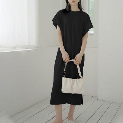 Kleid mit ausgestellten Ärmeln, gestrickt, locker, einfarbig, langer Rock