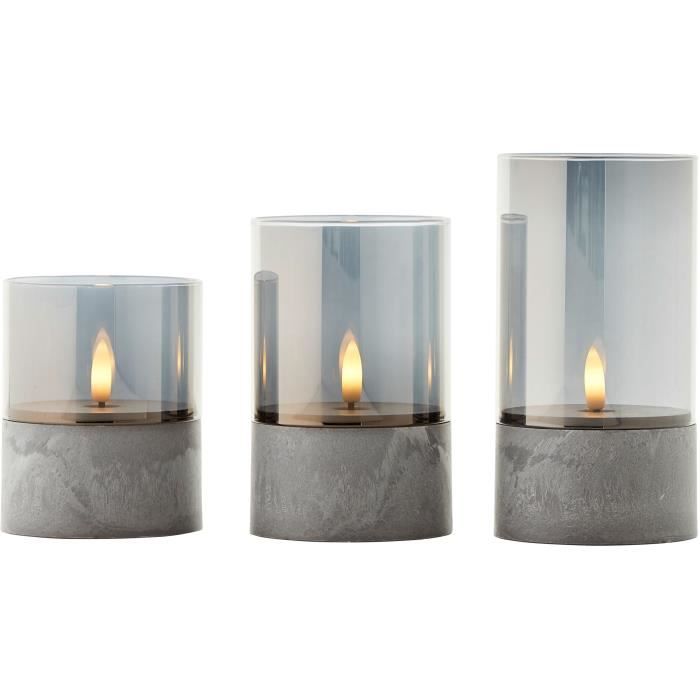 Lot 3 Lampes à poser LED BOUGIE BRILLIANT - 2500K - Plastique et verre - Gris et verre fumé