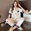 1011 Summer New Ice Silk Pajamas Women's Short Sleeve Cartoon Printing Suit Lace Loungewear Women's