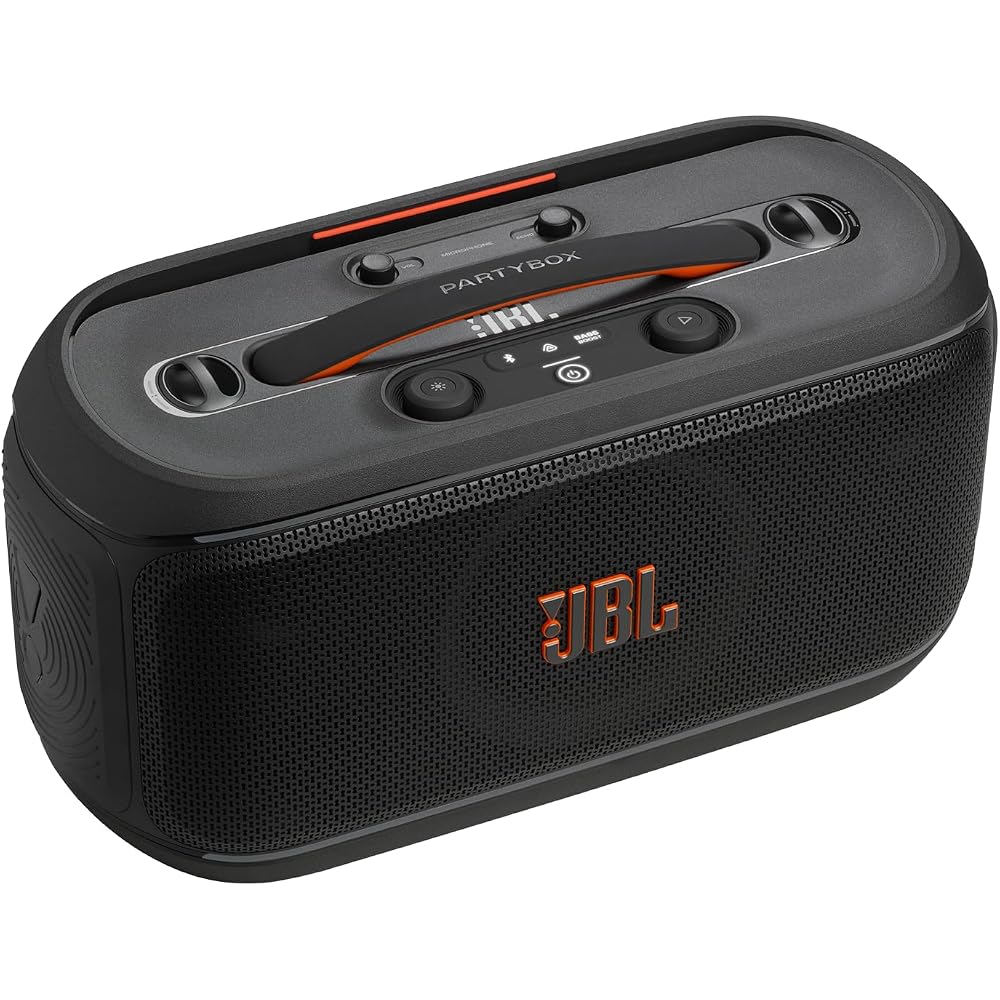 JBL PARTYBOX ON THE GO 2 Bluetooth Speaker with 2 Microphones, Wireless, Shoulder Strap Included, IPX4 Waterproof, Black (JBLPARTYBOXOTG2BJN)