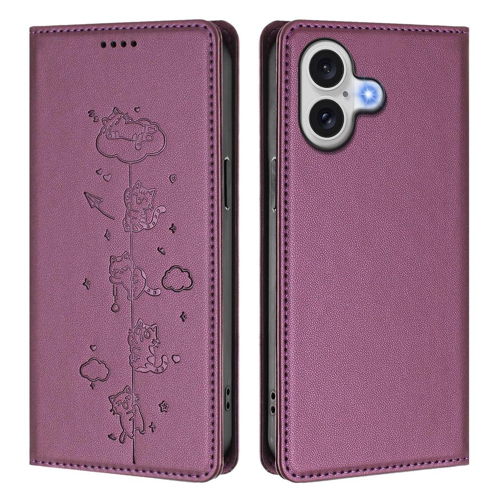 For iPhone 17 Case RFID Blocking Wallet Stand Imprinted Cat Pattern Leather Phone Cover