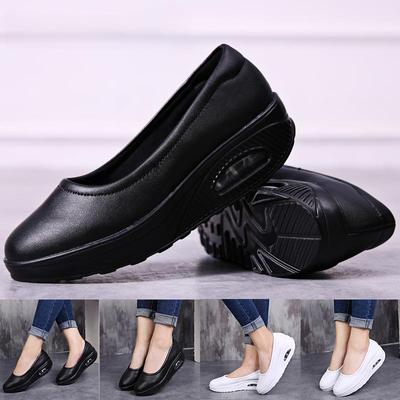 Sapatos femininos com almofada de ar, sapatos baixos de couro, sapatos de enfermeira confortáveis