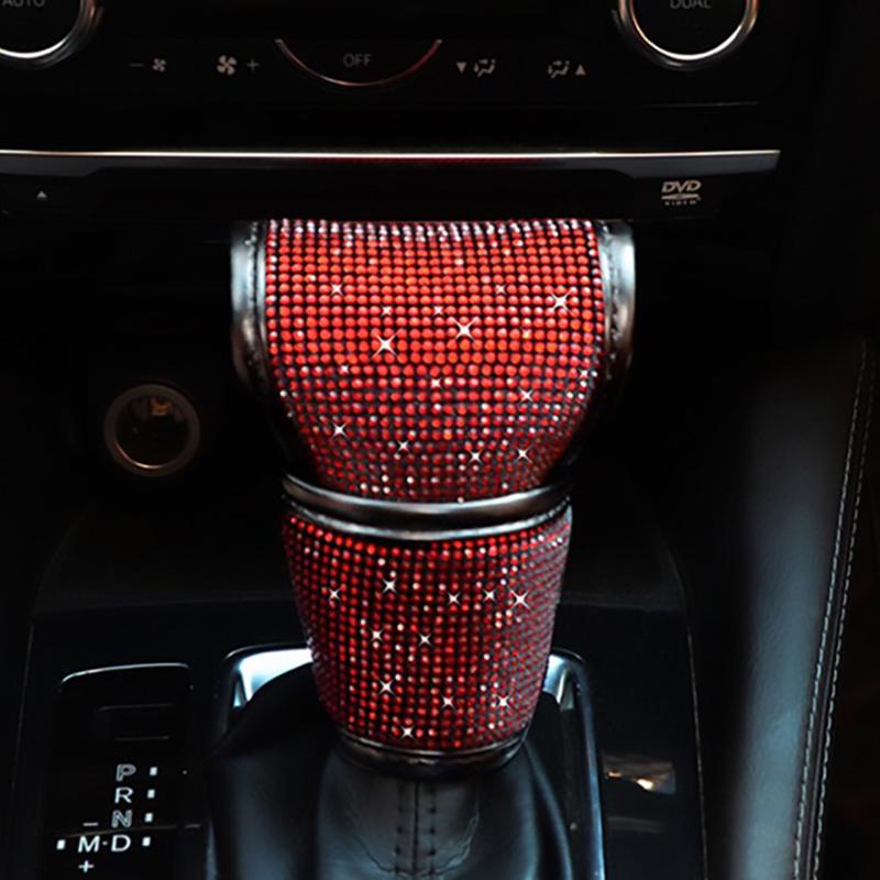 Rhinestone Car Shift Gear Cover Handbrake Cover Leather Auto Anti-slip Protector Decoration Universal Car Accessories Interior