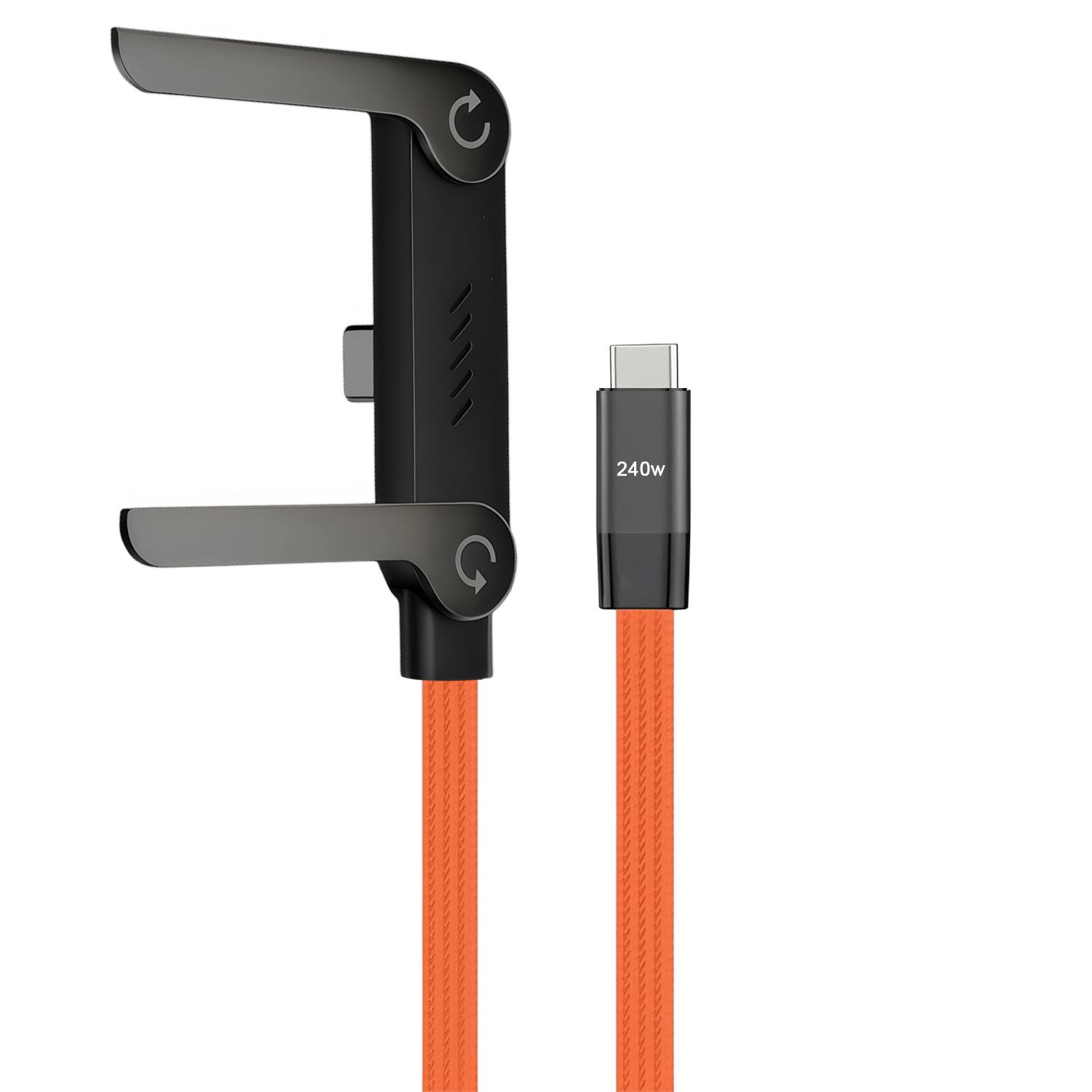 

240W Fast Charging Cable 2-in-1 Foldable Phone Holder Stand Data Cord for iPhone 15 Samsung S24 Xiaomi оранжевый