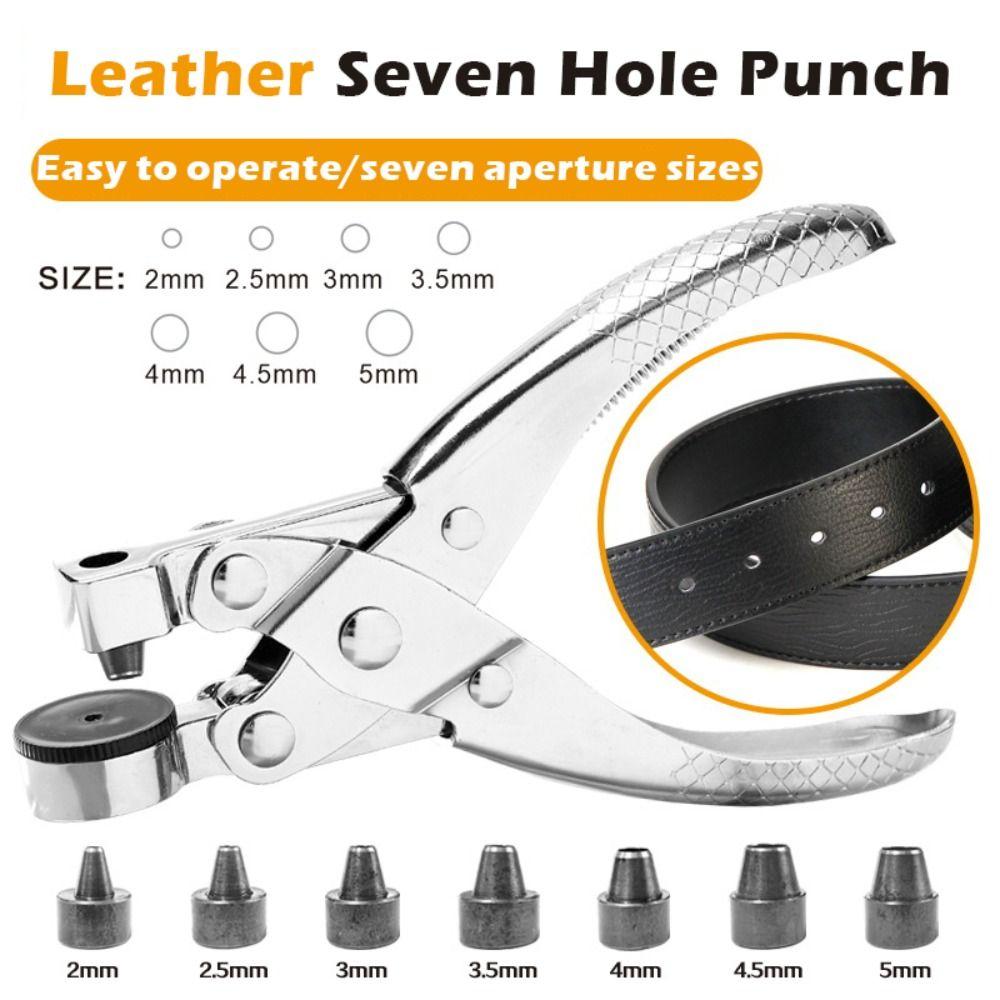 Portable Carbon Steel Leather Hole Punch Seven Holes Round Hole Belt Puncher Manual Holes Punching Pliers Crafts Tool