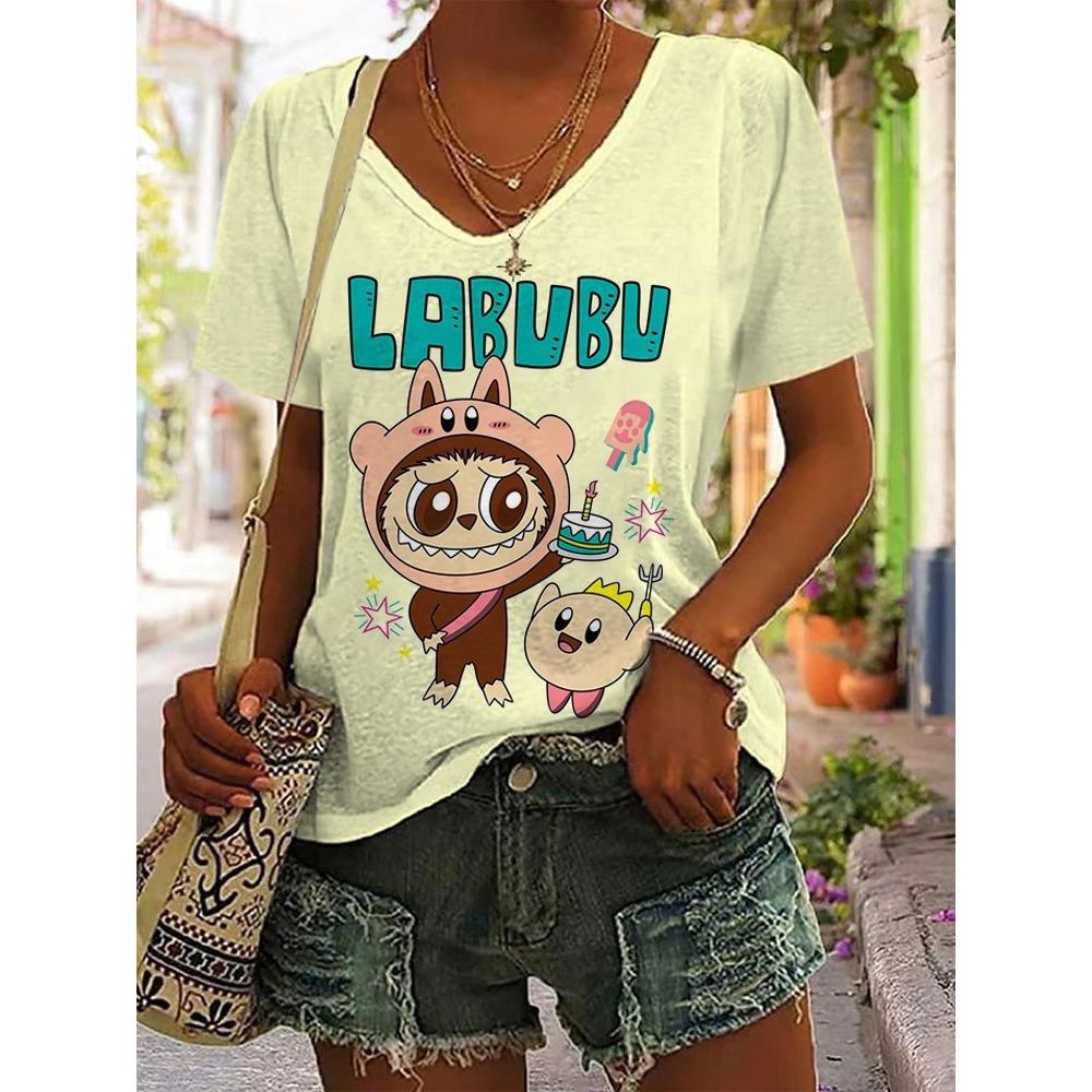 Women's Labubu Short-sleeved Cotton T-shirt, 2025 Summer Tide Brand, Half-sleeved, Ins Style, All-match Street Wear