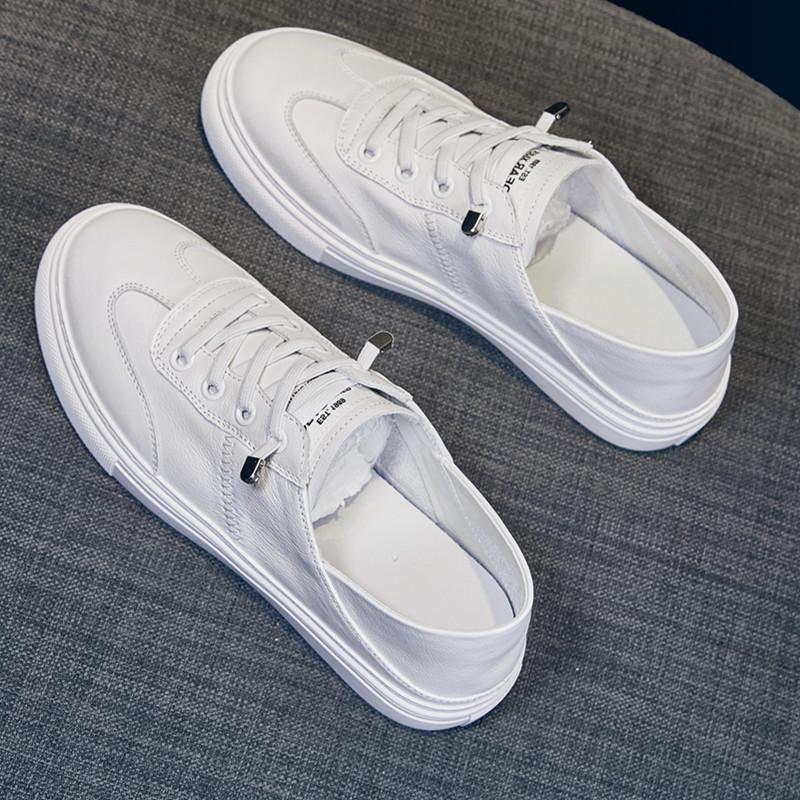 

Женские белые кожаные слипоны на парусине 2025 года - Универсальные, низкие, с мягкой подошвой 37