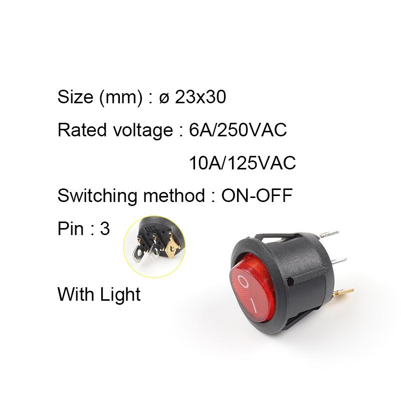

5 шт. 23 мм KCD1 круглый клавишный переключатель 2/3 контакта ВКЛ-ВЫКЛ-ВКЛ 2/3 положения 6A/250 В переменного тока 10A/125 В переменного тока SPST светодиодный автомобильный кнопочный переключатель с подсветкой 5PCS