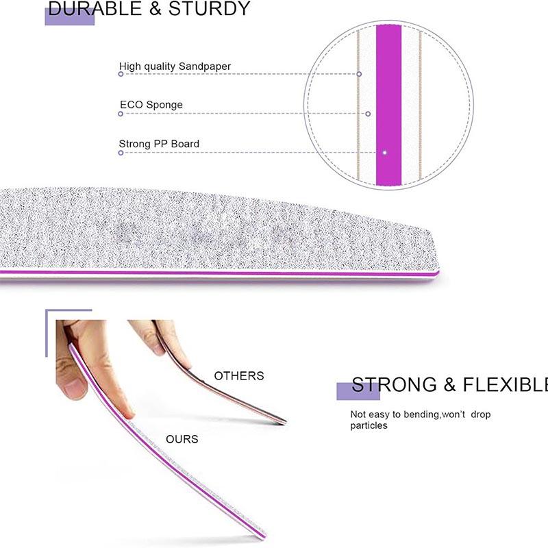 New Nail File Bufer 100/180 Grit Half Moon Nails Files Sanding Grinding Double Side Sandpaper Nail Manicure Tool ZJC04