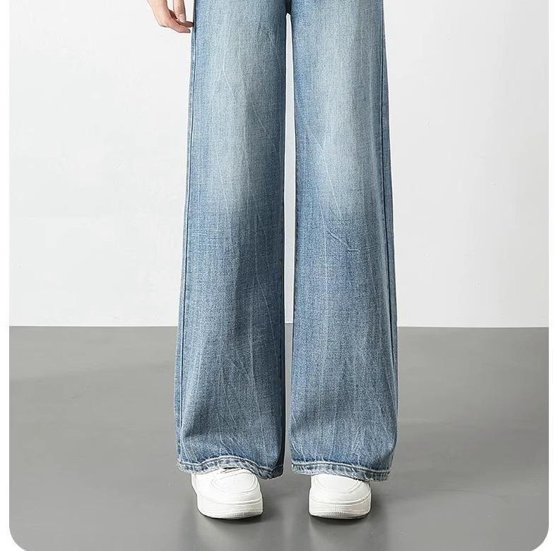 Light Color High Waist Wide Leg Jeans for Women - Spring/Autumn 2025, Pear Shape Slimming Straight Pants