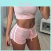 Eleganti E Raffinati Moda Sexy Set Sportivi da Donna Top Senza Maniche Girocollo e Pantaloncini