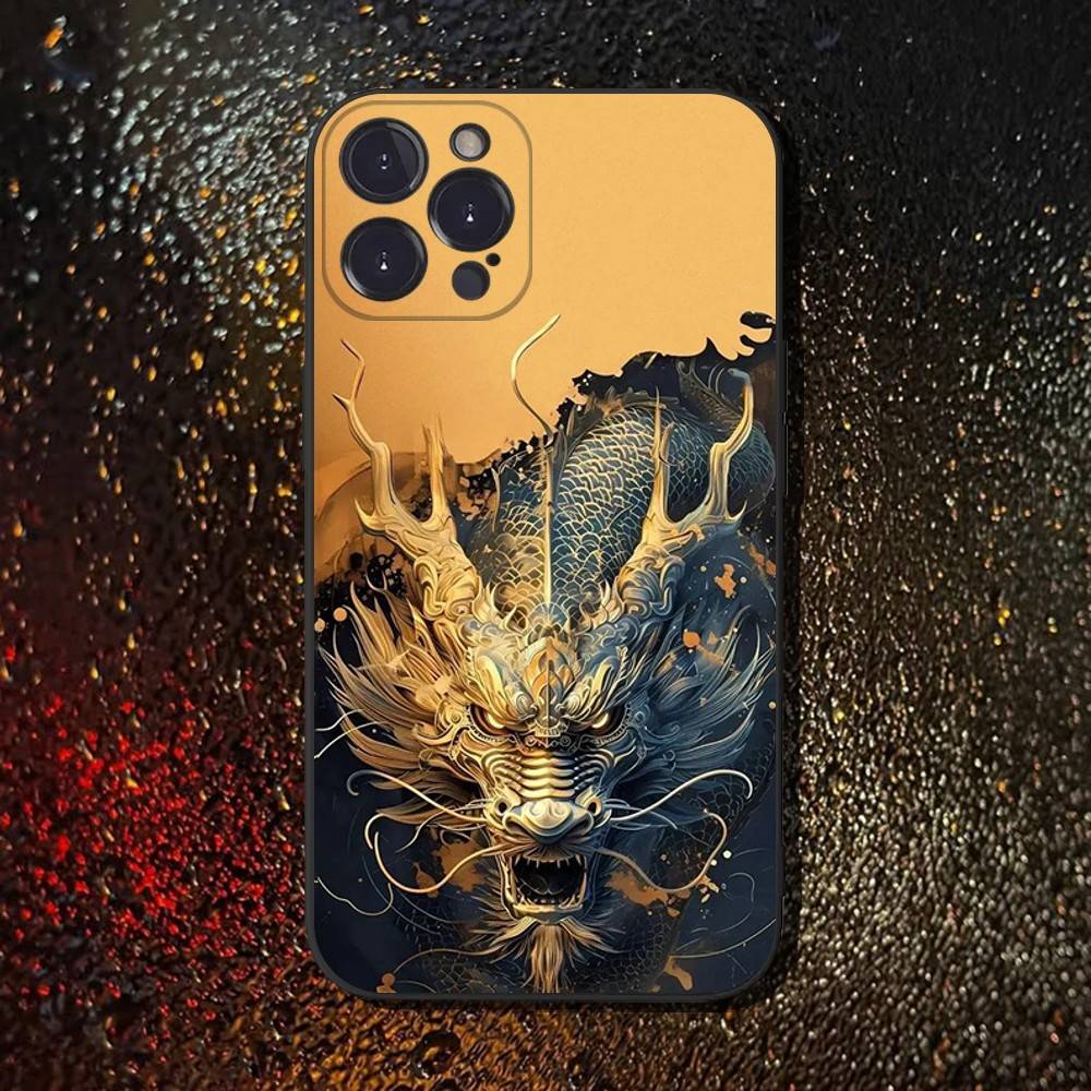 

Color Chinese Dragon Phone Case For iPhone 16,15,14,13,12,11 Plus,Pro Max,XS,X,XR,SE,Mini,8,7,Soft Silicone Black Cover iPhone12mini